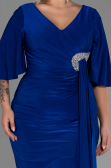 Midi Sax Blue Plus Size Evening Dress ABK1801