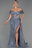 Long Silver Plus Size Evening Dress ABU3097
