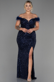 Long Navy Blue Scaly Plus Size Evening Dress ABU3193
