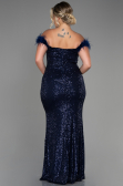Long Navy Blue Scaly Plus Size Evening Dress ABU3193