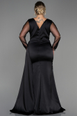 Long Black Satin Plus Size Evening Dress ABU3223