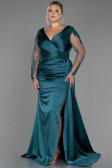 Long Emerald Green Satin Plus Size Evening Dress ABU3223