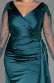 Long Emerald Green Satin Plus Size Evening Dress ABU3223