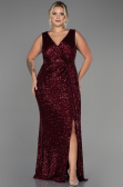 Long Burgundy Scaly Plus Size Evening Dress ABU3194