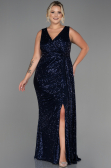 Long Navy Blue Scaly Plus Size Evening Dress ABU3194