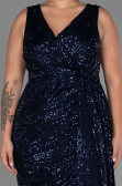 Long Navy Blue Scaly Plus Size Evening Dress ABU3194