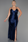 Navy Blue Long Satin Plus Size Evening Dress ABU3053
