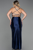 Navy Blue Long Satin Plus Size Evening Dress ABU3053