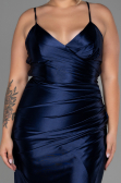 Navy Blue Long Satin Plus Size Evening Dress ABU3053