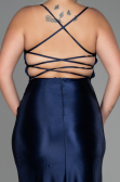 Navy Blue Long Satin Plus Size Evening Dress ABU3053