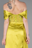 Pistachio Green Long Satin Evening Dress ABU2087