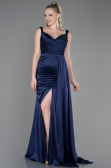 Long Navy Blue Satin Evening Dress ABU3235