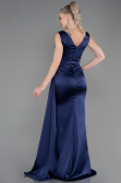 Long Navy Blue Satin Evening Dress ABU3235