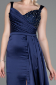 Long Navy Blue Satin Evening Dress ABU3235