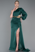 Long Emerald Green Satin Prom Gown ABU2625
