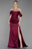 Cherry Colored Long Satin Evening Dress ABU2661