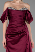 Cherry Colored Long Satin Evening Dress ABU2661