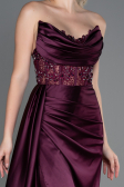 Cherry Colored Long Satin Evening Dress ABU2127