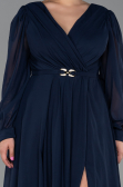Long Navy Blue Chiffon Plus Size Evening Dress ABU3254
