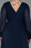 Long Navy Blue Chiffon Plus Size Evening Dress ABU3254