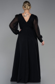 Long Black Chiffon Plus Size Evening Dress ABU3254