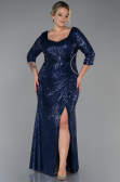 Long Navy Blue Scaly Plus Size Evening Dress ABU3258