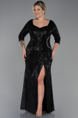 Long Black Scaly Plus Size Evening Dress ABU3258