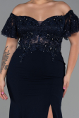 Long Navy Blue Dantelle Plus Size Evening Dress ABU2571