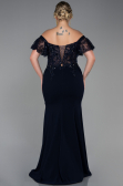 Long Navy Blue Dantelle Plus Size Evening Dress ABU2571