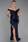 Long Navy Blue Scaly Plus Size Evening Dress ABU3203