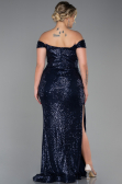 Long Navy Blue Scaly Plus Size Evening Dress ABU3203