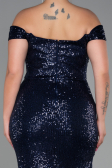 Long Navy Blue Scaly Plus Size Evening Dress ABU3203