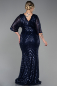 Long Navy Blue Plus Size Evening Dress ABU900
