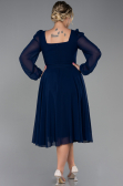 Navy Blue Midi Chiffon Plus Size Evening Dress ABK1753
