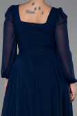 Navy Blue Midi Chiffon Plus Size Evening Dress ABK1753