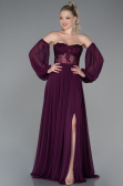 Long Cherry Colored Chiffon Evening Dress ABU3265