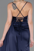 Long Navy Blue Satin Prom Gown ABU3267