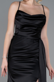 Long Black Satin Prom Gown ABU3267