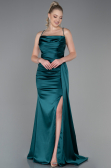 Long Emerald Green Satin Prom Gown ABU3267