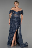 Navy Blue Long Plus Size Evening Dress ABU3097