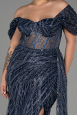 Navy Blue Long Plus Size Evening Dress ABU3097
