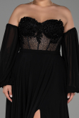 Long Black Chiffon Plus Size Evening Dress ABU3266