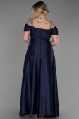 Long Navy Blue Satin Plus Size Evening Dress ABU3277
