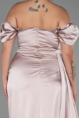 Beige Long Satin Plus Size Evening Dress ABU1626