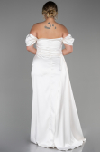 Cream Long Satin Plus Size Evening Dress ABU1626