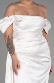 Cream Long Satin Plus Size Evening Dress ABU1626