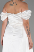 Cream Long Satin Plus Size Evening Dress ABU1626
