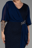 Midi Navy Blue Plus Size Evening Dress ABK1826