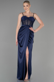 Long Navy Blue Satin Evening Dress ABU3312