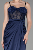 Long Navy Blue Satin Evening Dress ABU3312